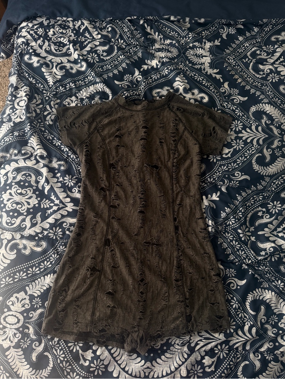 Black Distressed Short Sleeve Women's Dress